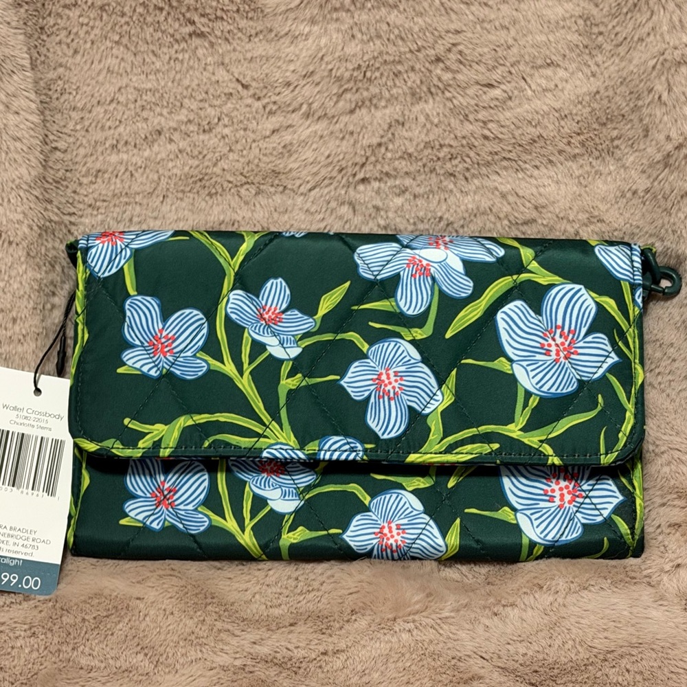 Vera Bradley Dark Green Floral Quilted Crossbody Wallet